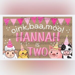 Pink Farm Animal Birthday Banner